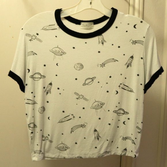 Gaze Outer Space Doodles Cream & Navy Short Sleeved Baby Tee - Picture 1 of 3